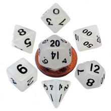 Load image into Gallery viewer, Metallic Dice Games - Dice - 7ct Mini - Glow in the Dark - Clear w/ Black