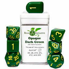 Roll 4 Initiative - Dice - Opaque - Dark Green w/ Yellow - 7ct